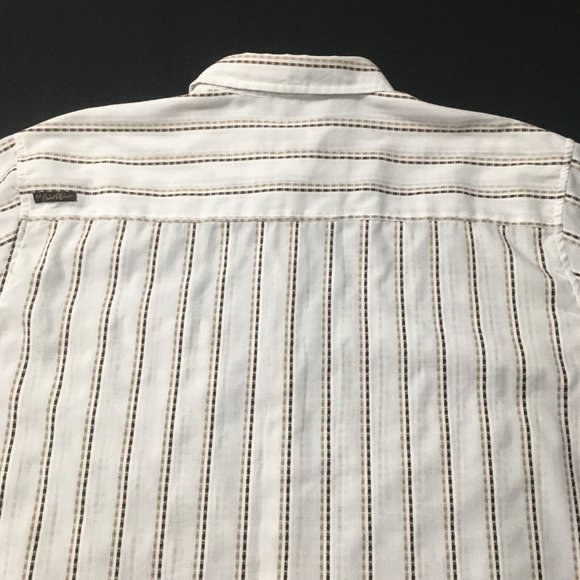 Vintage Anchor Blue Mens Button Down Shirt Large Brown Cream Striped Collared - Picture 7 of 9